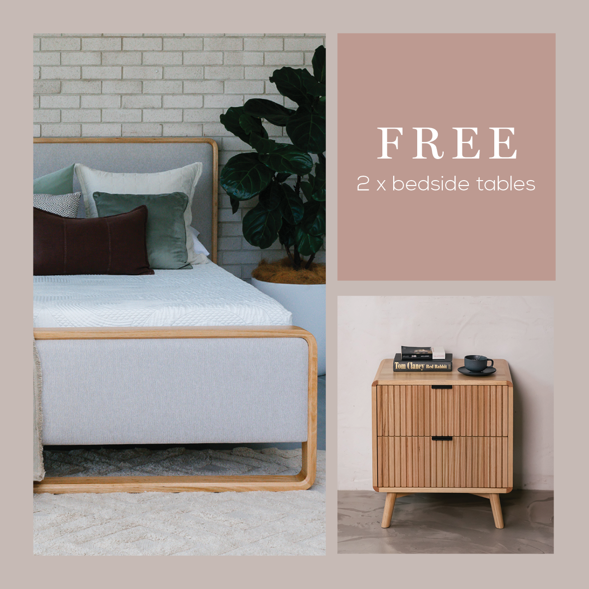 Eriksen Rounded Bedframe & 2 FREE Bedside Tables
